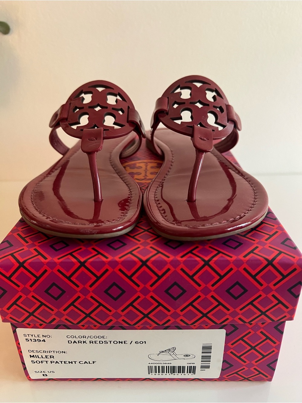 Tory Burch Miller Patent Sandal, Size 8, Dark Redstone
